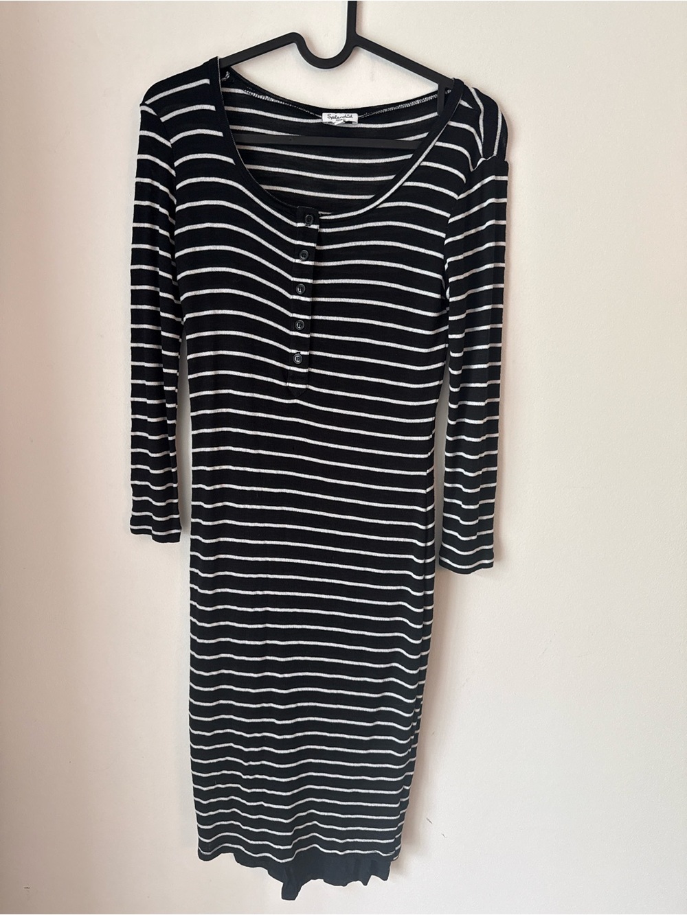 Splendid Black & White Striped Henley Dress - Small